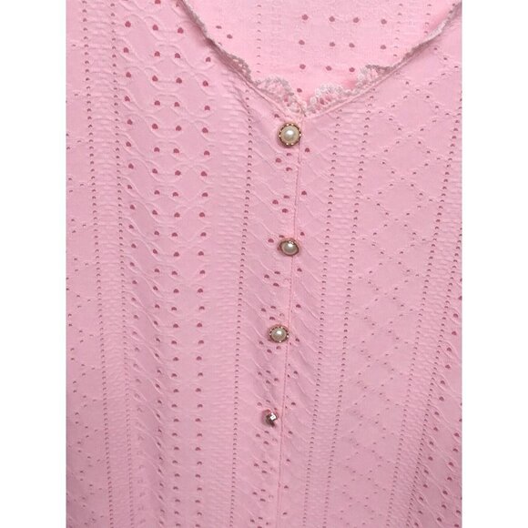 Womens top blouse 1X/2X/3X Pink EYELET KNIT romantic STRETCH lace CAP sleeve - Picture 8 of 12